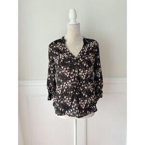 LC Lauren Conrad XS Black & Pink Heart Print Popover Blouse
